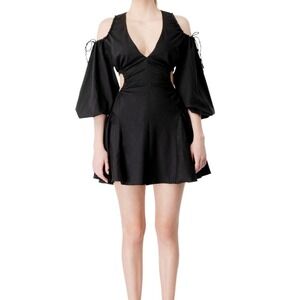 Bardot Apollo Cold Shoulder Minidress Black Size 6 Mini V Neck Short Sleeve